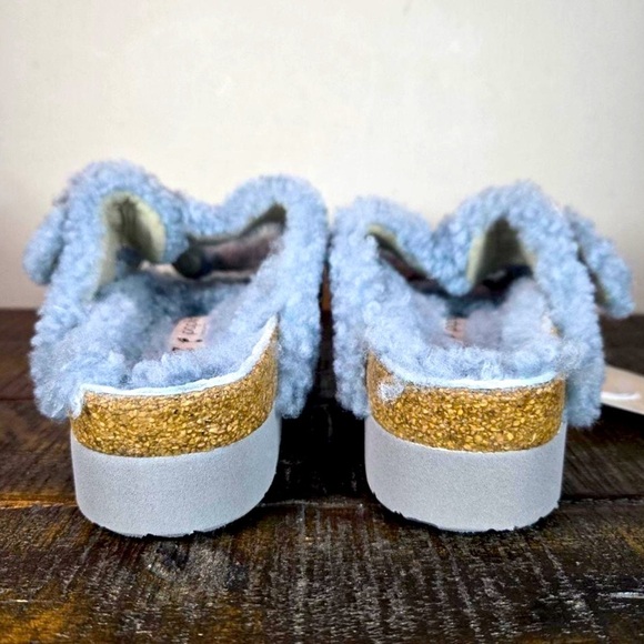 Papillio by Birkenstock Teddy Sherling Blue Platform Big Buckle Sandals - Picture 5 of 8